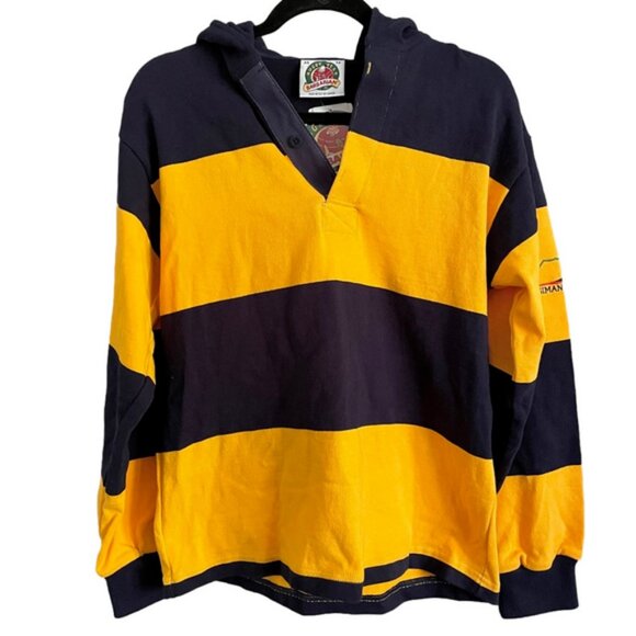 Barbarian Yellow / Blue Striped Hooded Rugby Jersey - XS, unisex fits oversized! - Picture 11 of 13